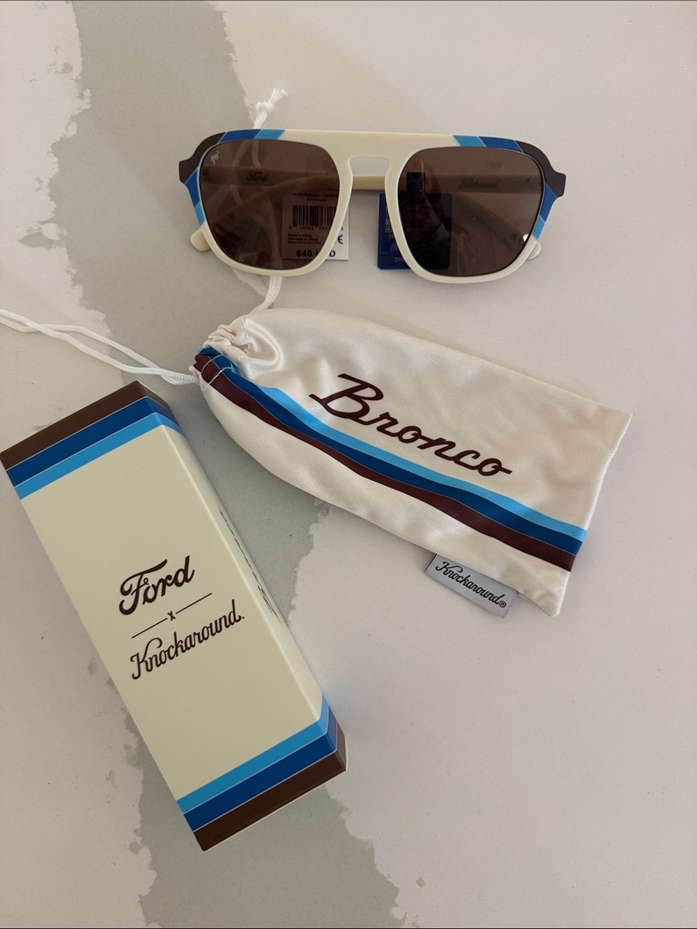 Ford White Sunglasses with Blue Accents